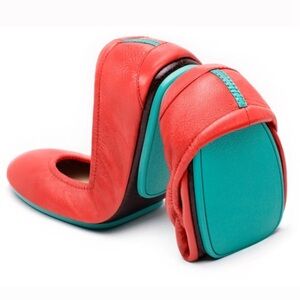 Tieks Poppy Coral Leather Foldable Ballet Flat GUC 7